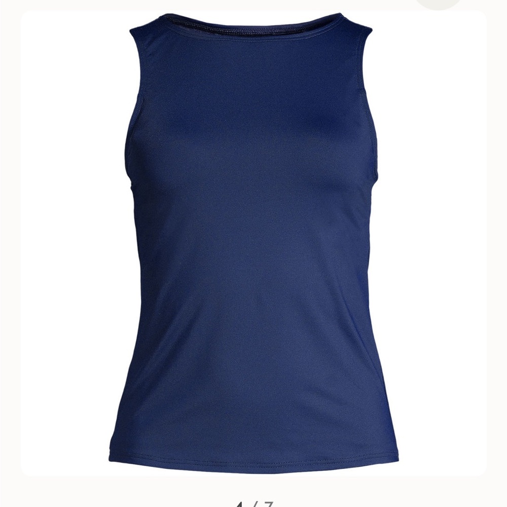 Lands' End High Neck Modest Tankini Top. Navy w/Multicolor stripes. Size 16L NWT - Picture 2 of 5